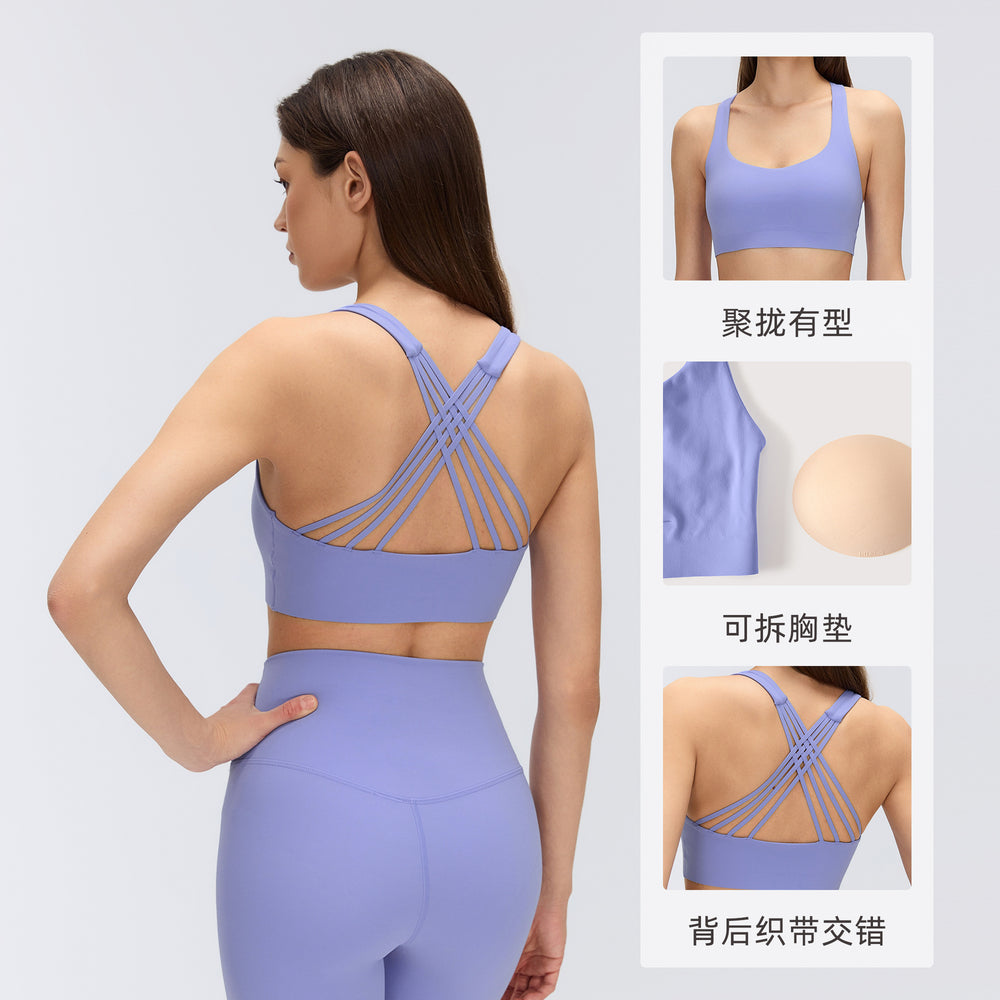 Sexy criss-cross back yoga bra - shockproof, push-up, skin-friendly, breathable running & fitness sports bra for women - d26057