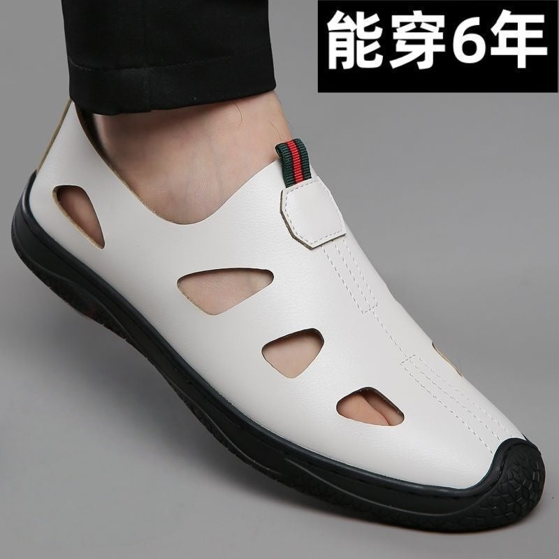 [source factory] soft leather sandals menfashioneasiest for matchcut outcasual cool leather shoes breathable soft bottom crocs