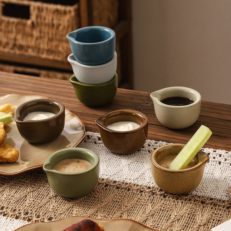Retro kiln turned stylish small milk pot restaurant hotel ceramic small flavor dish hot pot dipping dish seasoning sauce small milk pot