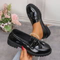 Wholesale women's plus size spring/autumn new british style chunky sole leather loafers with tassel detail - slip-on flats