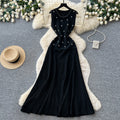 French chic sleeveless beaded knit dress - women's summer high-waisted a-line dress - slimming, elegant, and versatile workwear maxi dress