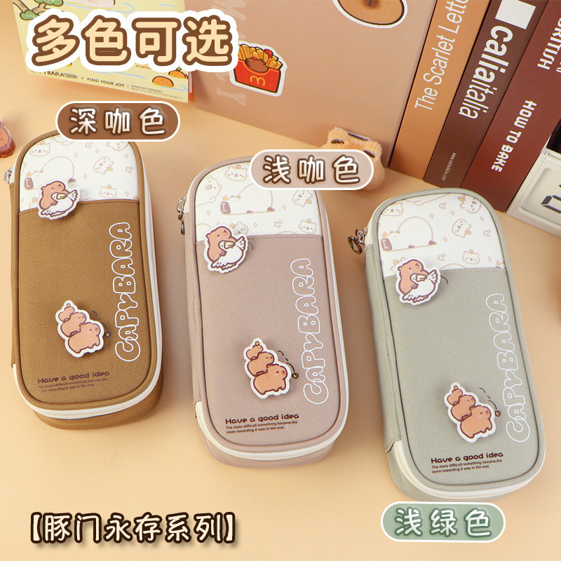New Kapibara large-capacity pencil case high-value girl primary school stationery box junior high school girl cute pencil case