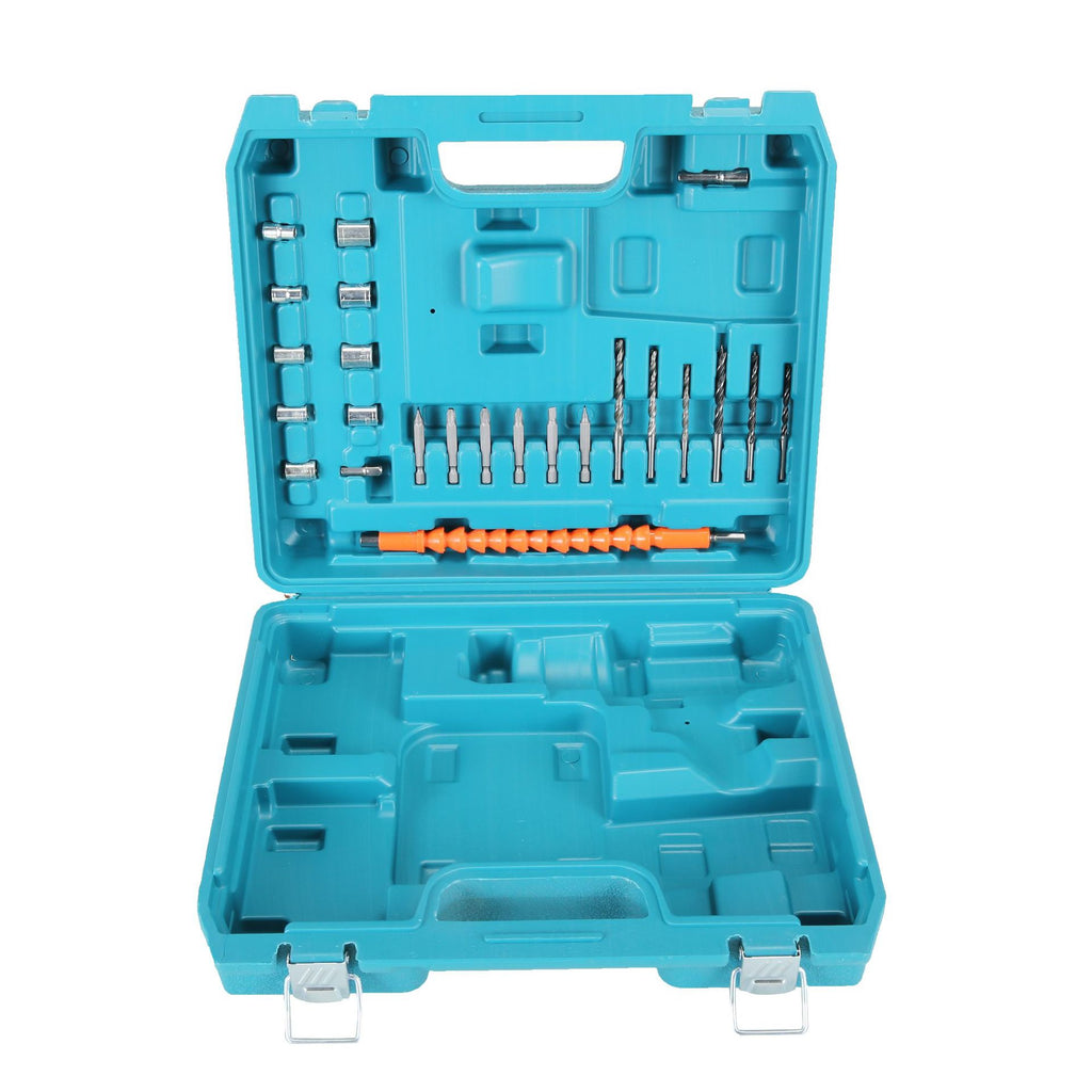 Lithium battery drill set blue toolbox set, household electric screwdriver set combination toolbox set