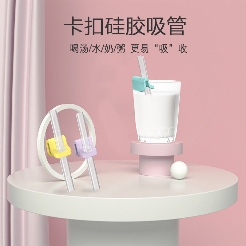 Baby porridge accessories, infant soup & water feeding set with buckle, soft silicone straw, supplementary food utensils, children's supplies, tableware
