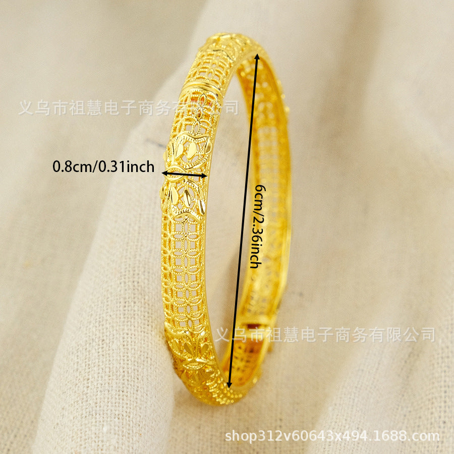 Wholesale dubai women's luxury hollow flower bangle gold elegant middle eastern bridal wedding bracelet party gift