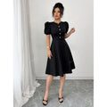 code new arrival  women's casualcasual black puff sleeve a-line skirt