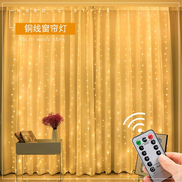 Curtain light 8 function usb remote control led copper wire curtain light string Internet celebrity Christmas holiday light girl heart decoration