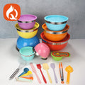 Stainless steel deep salad bowl with color-sprayed lid, round mixing bowl with non-slip silicone base for kitchen use