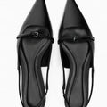 Summer new korean style women's black pointed-toe peep-toe ankle strap open-back french minimalist casual sandals, size 42
