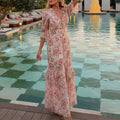 women's summer new arrivals:  cross-border fashion - european & american style, vintage print, bubble sleeve, slit dress