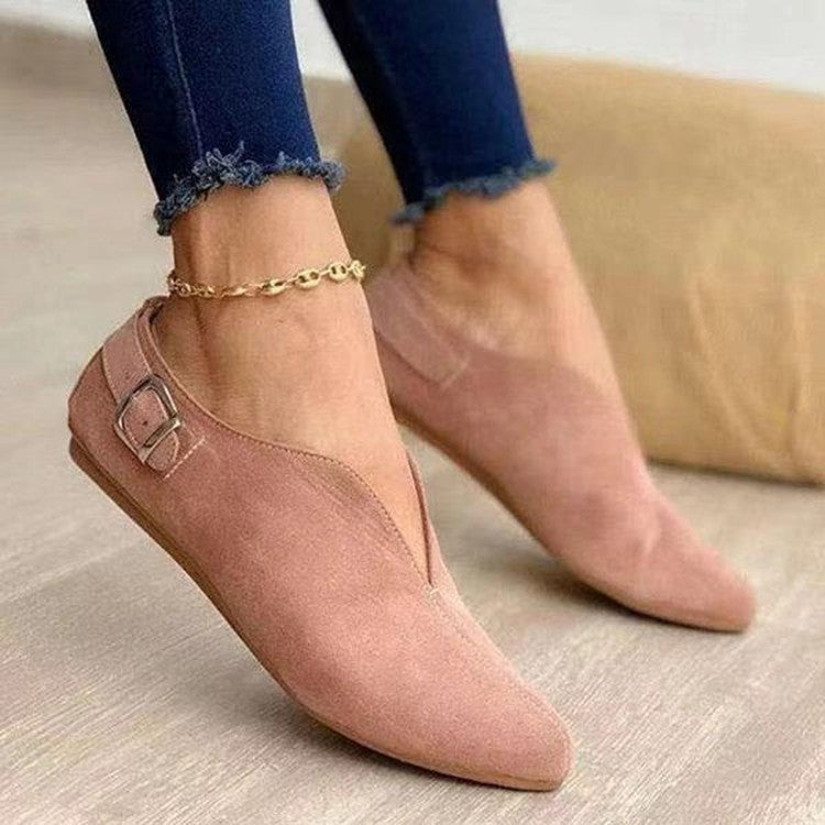 Cross-border  European and American style new buckle V-mouth casual single shoes fashionable large size 35-43  women's shoes