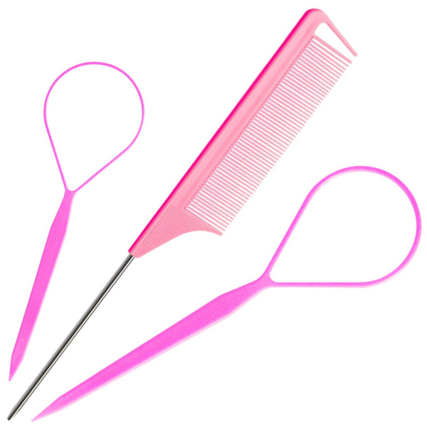 Cross-border special hair braiding tools 3-piece set Steel needle tip tail highlight comb Long tail hook hair comb Pull needle pick trigger