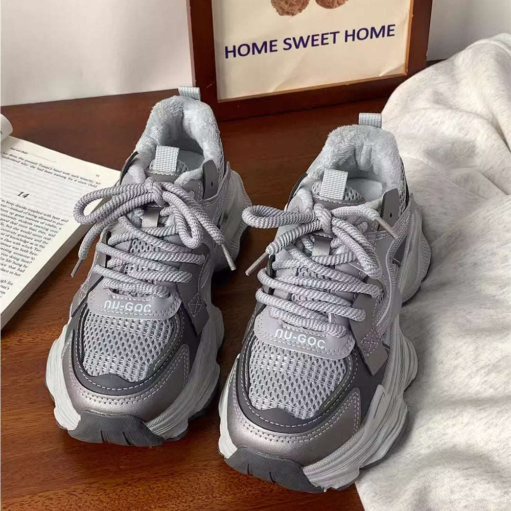 Best sellingeasiest for matchthick sole dad shoes women's fall and winter show feet small increase 2025new arrival fried streetfleece-linedcasual sneakers