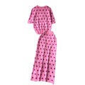 Elegant knitted set for women: high-end polka dot crewneck short sleeve top + midi slit knit skirt