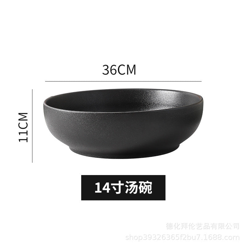 Ceramic 12inch large plate matte black 14inch large plate large bowl restaurant large plate boiled fish basin hotel plate wholesale