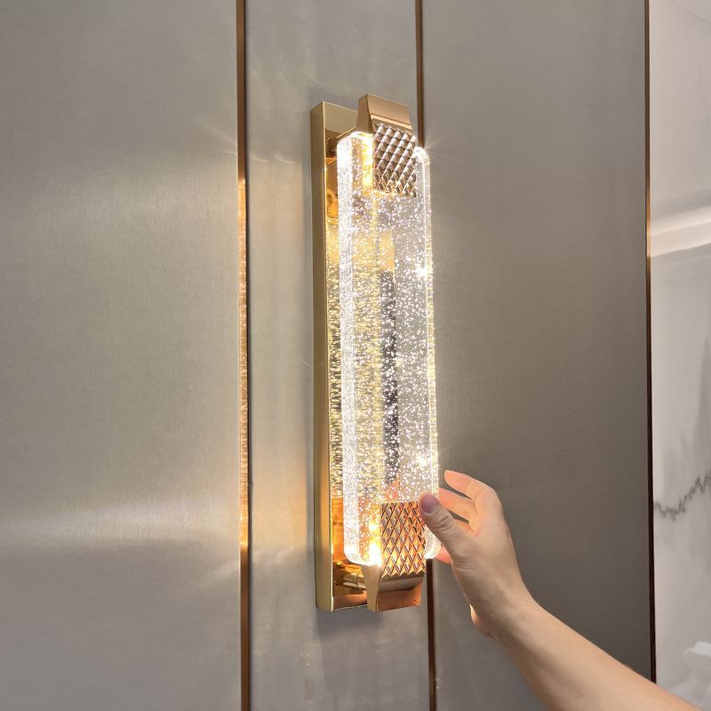 Luxury crystal wall sconce - living room accent, hallway, stairway led minimalist bedroom bedside lamp - gold finish
