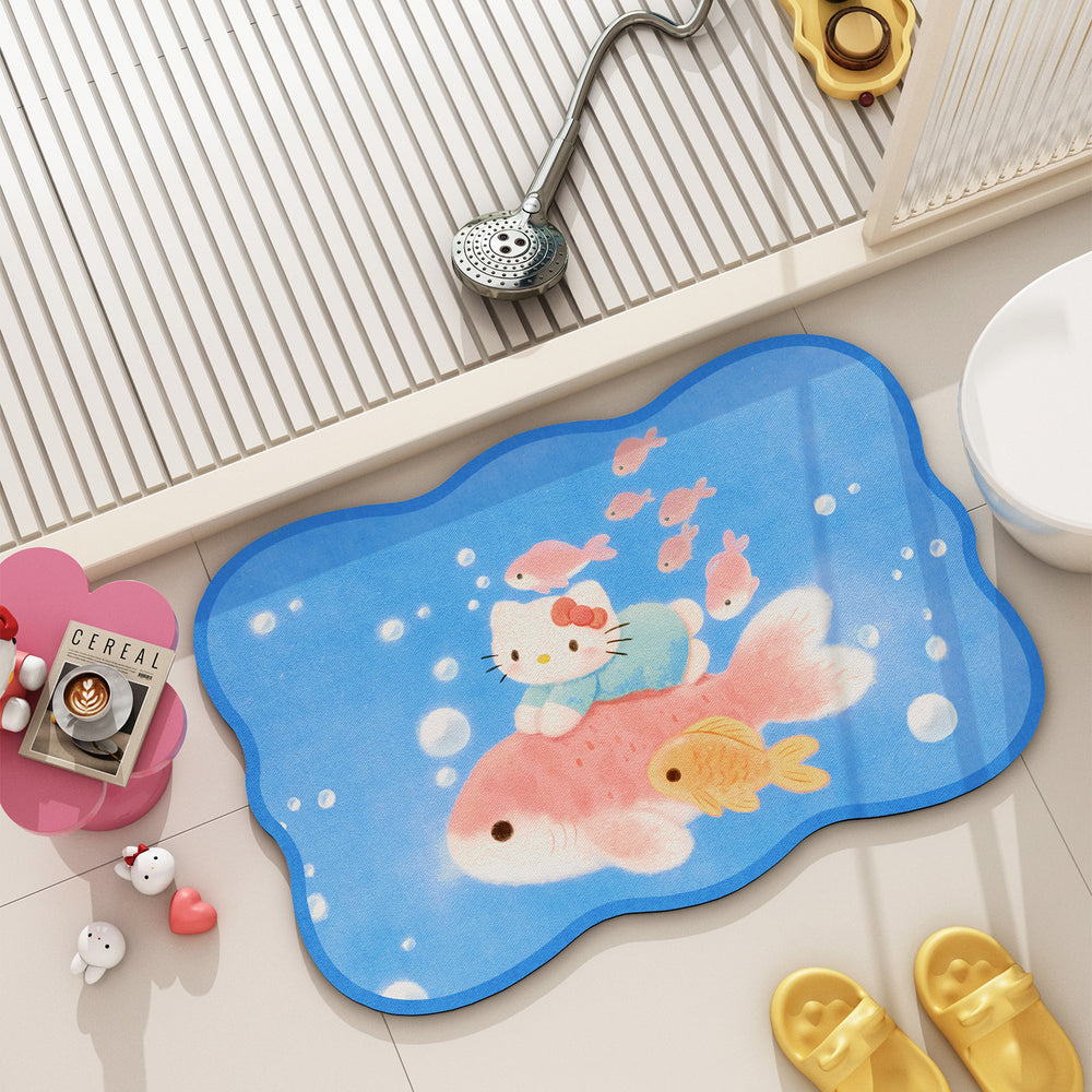 Fresh green bathroom absorbent floor mat cute kitty bathroom non-slip mat quick-drying foot mat bathroom carpet