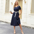 spring/summer cross-border fashion: european & american  style - flowy, casual, bubble short sleeve flared hem dress