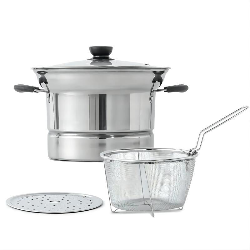 Wholesale stainless steel multifunctional noodle pot with handheld strainer, large capacity deep fryer, universal cooking pot for home use