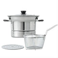 Wholesale stainless steel multifunctional noodle pot with handheld strainer, large capacity deep fryer, universal cooking pot for home use