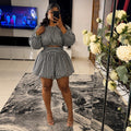 European and american women's clothing  autumn new collection: sweet and fresh round neck lantern sleeve cropped shirt and high-waisted skirt pant two-piece set