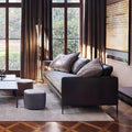 Italian minimalist genuine leather sofa, understated luxury, simple modern nordic down-filled living room set, small apartment sofa wholesale