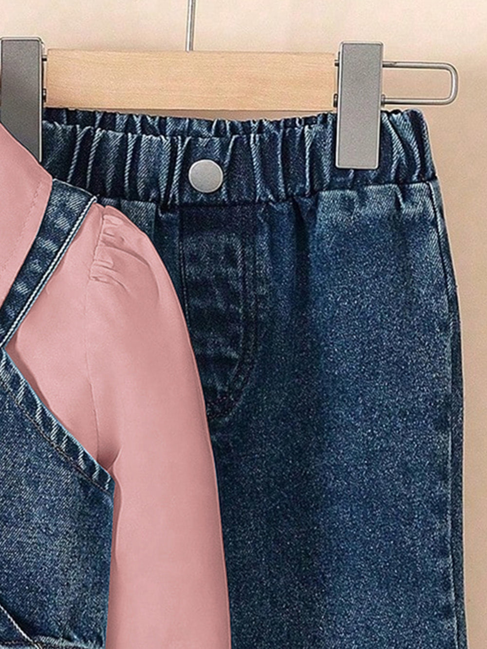 new autumn cross-border girls' collared shirt, denim vest, beaded denim flare pants three-piece set