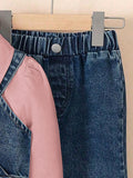 new autumn cross-border girls' collared shirt, denim vest, beaded denim flare pants three-piece set