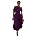 European and american cross-border women's fashion:  summer new arrival - elegant one-shoulder midi dress with cinched waist and short sleeves