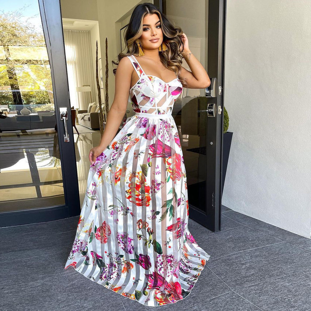 Summer new european and american style bandeau camisole print sheer maxi dress -  &  women's clothing