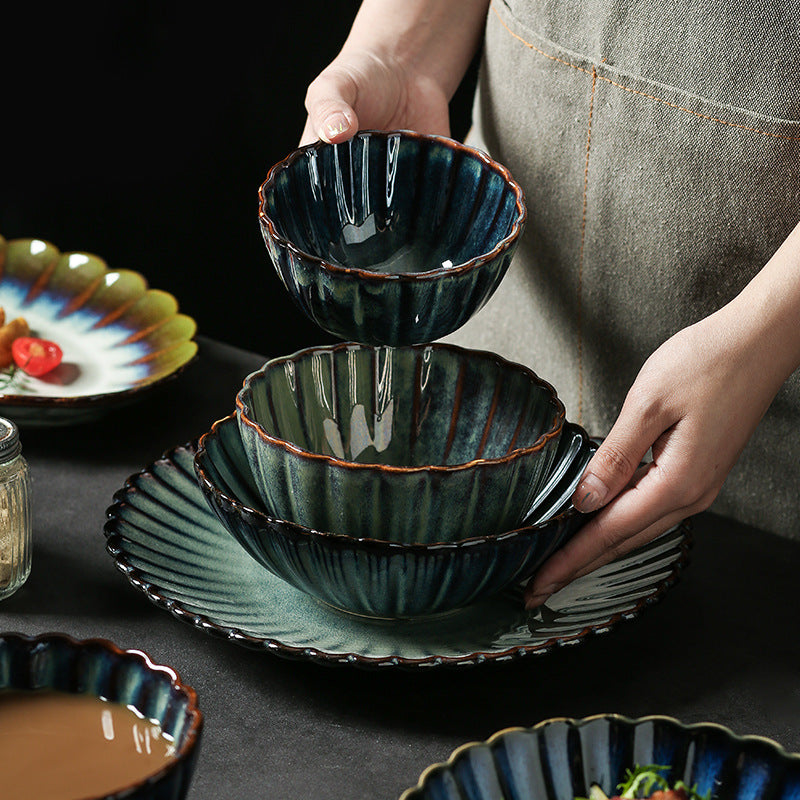 Japanese style ceramic bowls, plates, household high-looking rice bowls, soup bowls, dish sets, ins kiln turned into retro