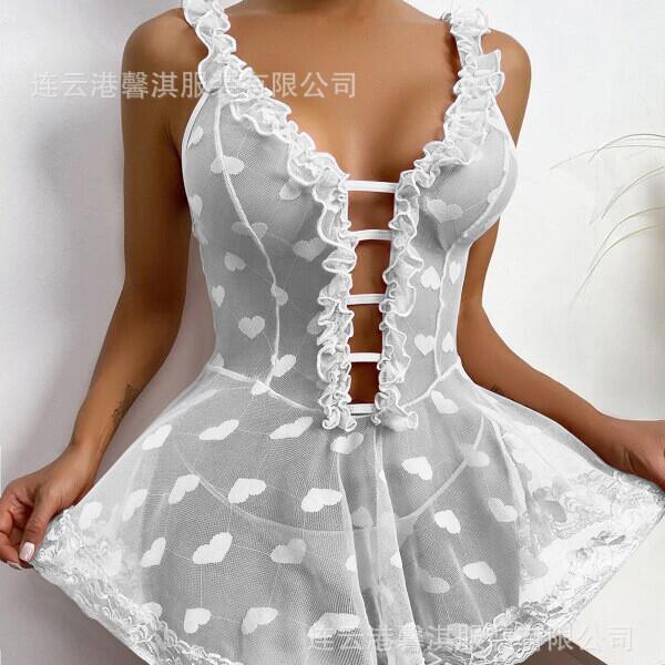 sexy lingerie, nightwear, and sleepwear - heart-shaped transparent foreign trade sexy nightgown, suspender dress 1780