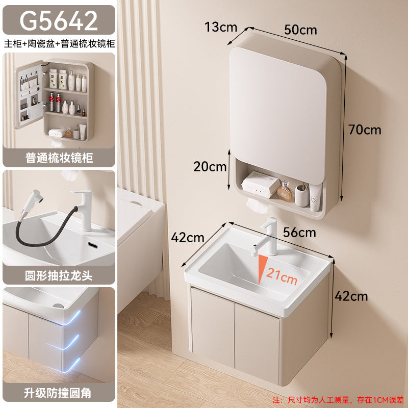 Small apartment bathroom cabinet toilet sink space aluminum storage bathroom cabinet combination ceramic integrated wash basin