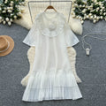 European and american niche style heavy beaded 3d floral flared sleeve dress - women's loose fit slimming a-line pleated maxi dress
