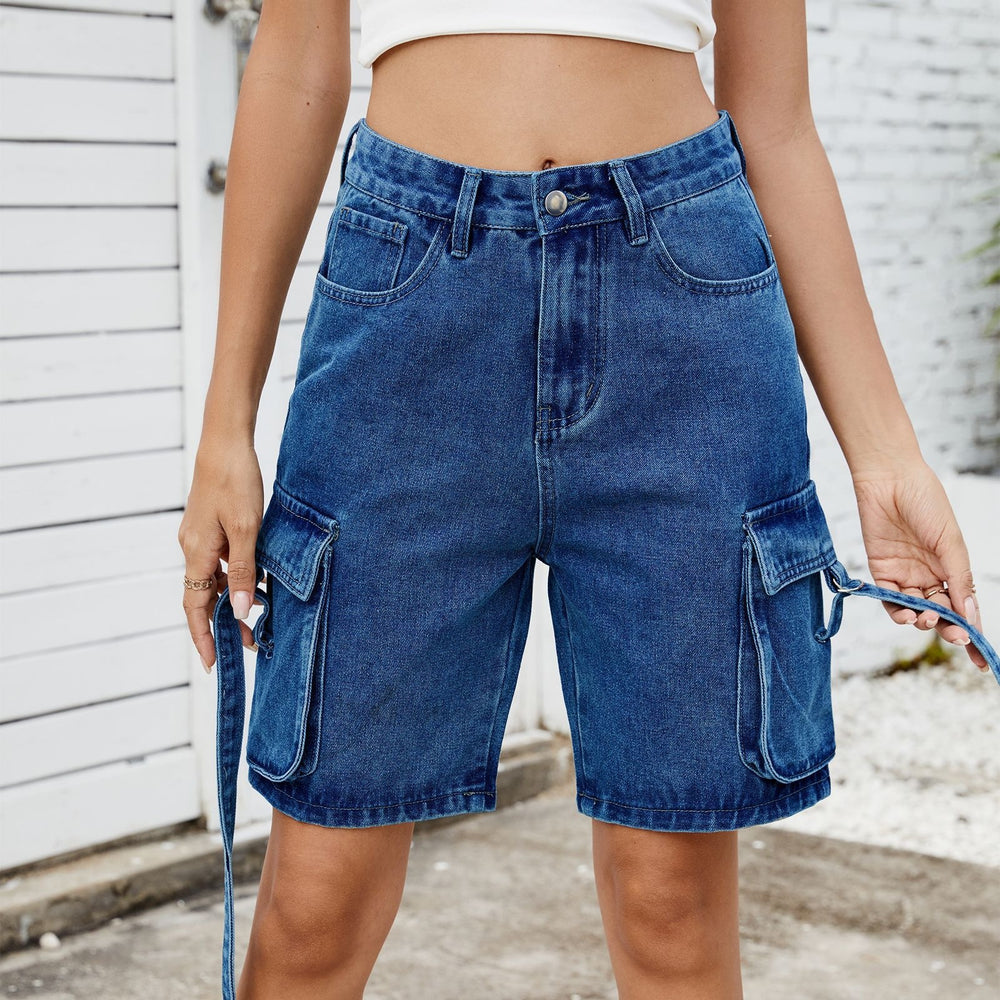 European and american cross-border women's summer new arrivals:  &  street style trendy washed denim cargo shorts (5-inch inseam)