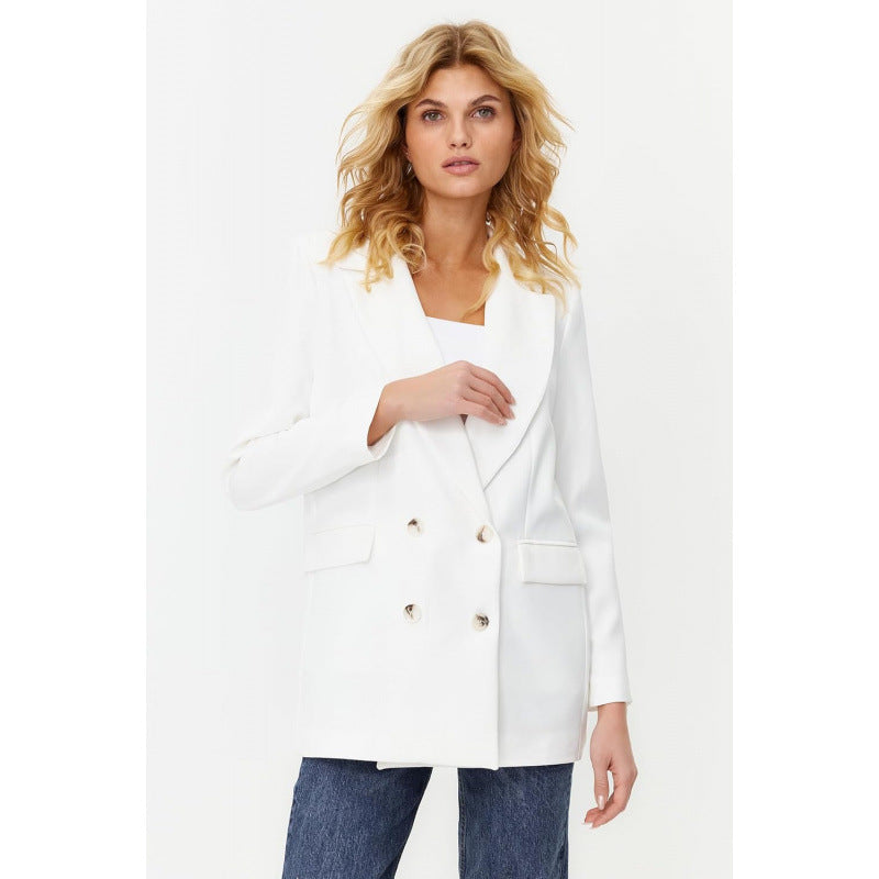 Amazon fashion white button suit outwear women  spring new arrivalloosecasualflap pocket pantstops