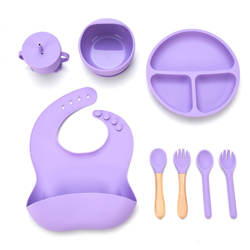 Cross-border new product baby silicone tableware set complementary food eight-piece set food grade infant complementary food silicone tableware