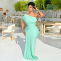 European and american women's clothing  autumn new sweet and fresh one-shoulder high-waisted slimming bodycon maxi dress