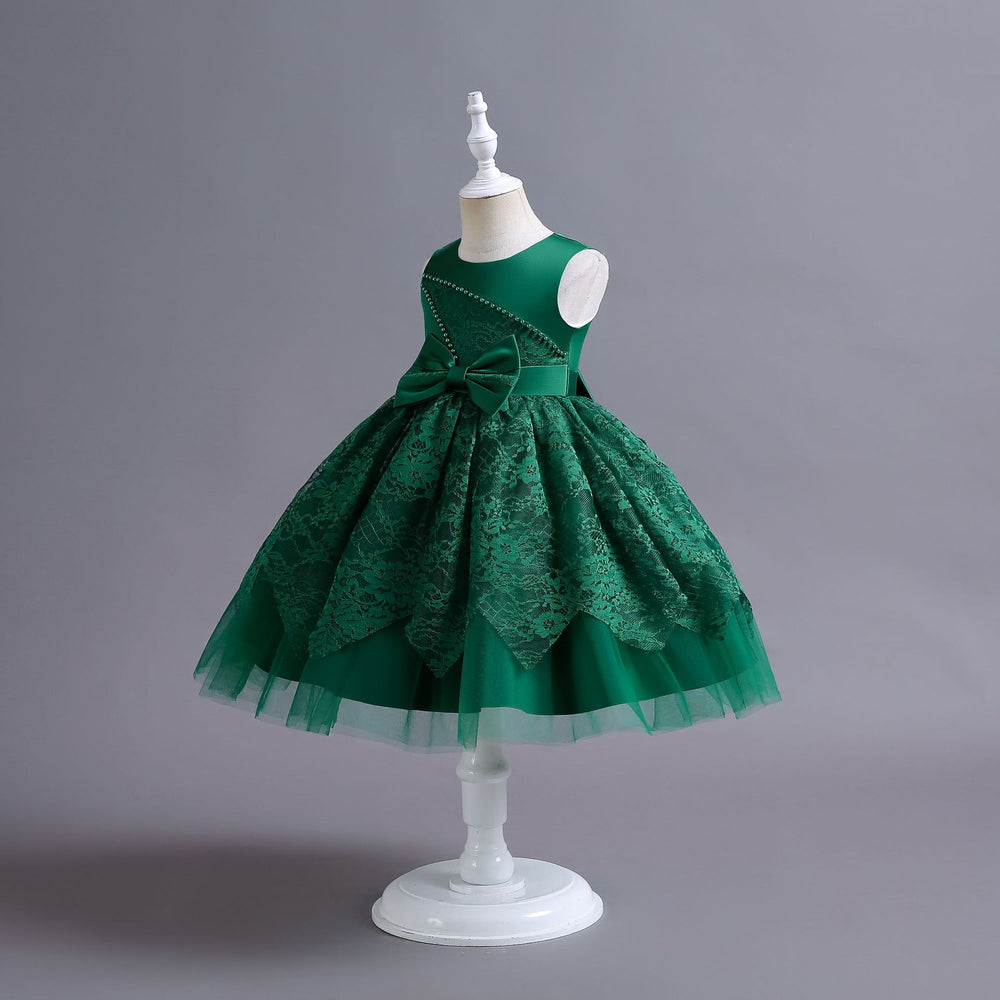 Ready-to-ship wholesale children's formal dresses, beaded floral patterned princess dresses for girls, perfect for everyday wear, birthdays, and banquets, made with satin fabric