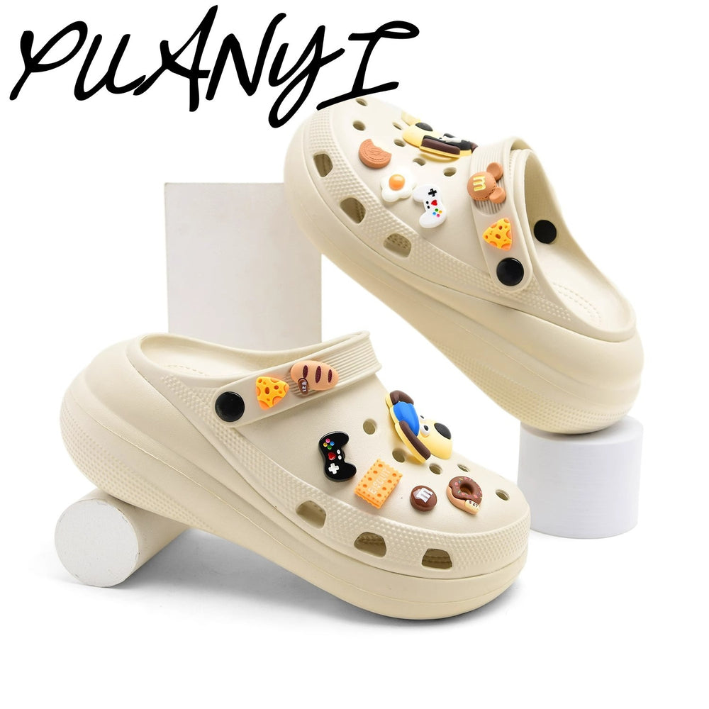 Bone white bouquet puff shoes flower clogs thick sole 6cmclassystereo spring and summer new arrival beach shoes outwear