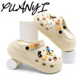 Bone white bouquet puff shoes flower clogs thick sole 6cmclassystereo spring and summer new arrival beach shoes outwear