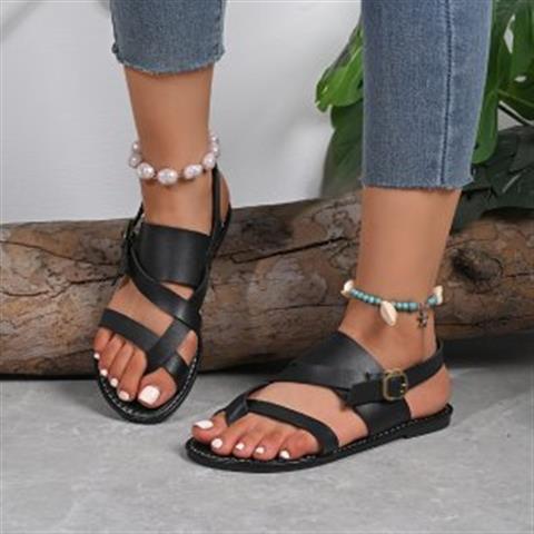 Fashionexportplus size buckle flats sandals women's cross-border retro one-piece buckle beach sandals sandals