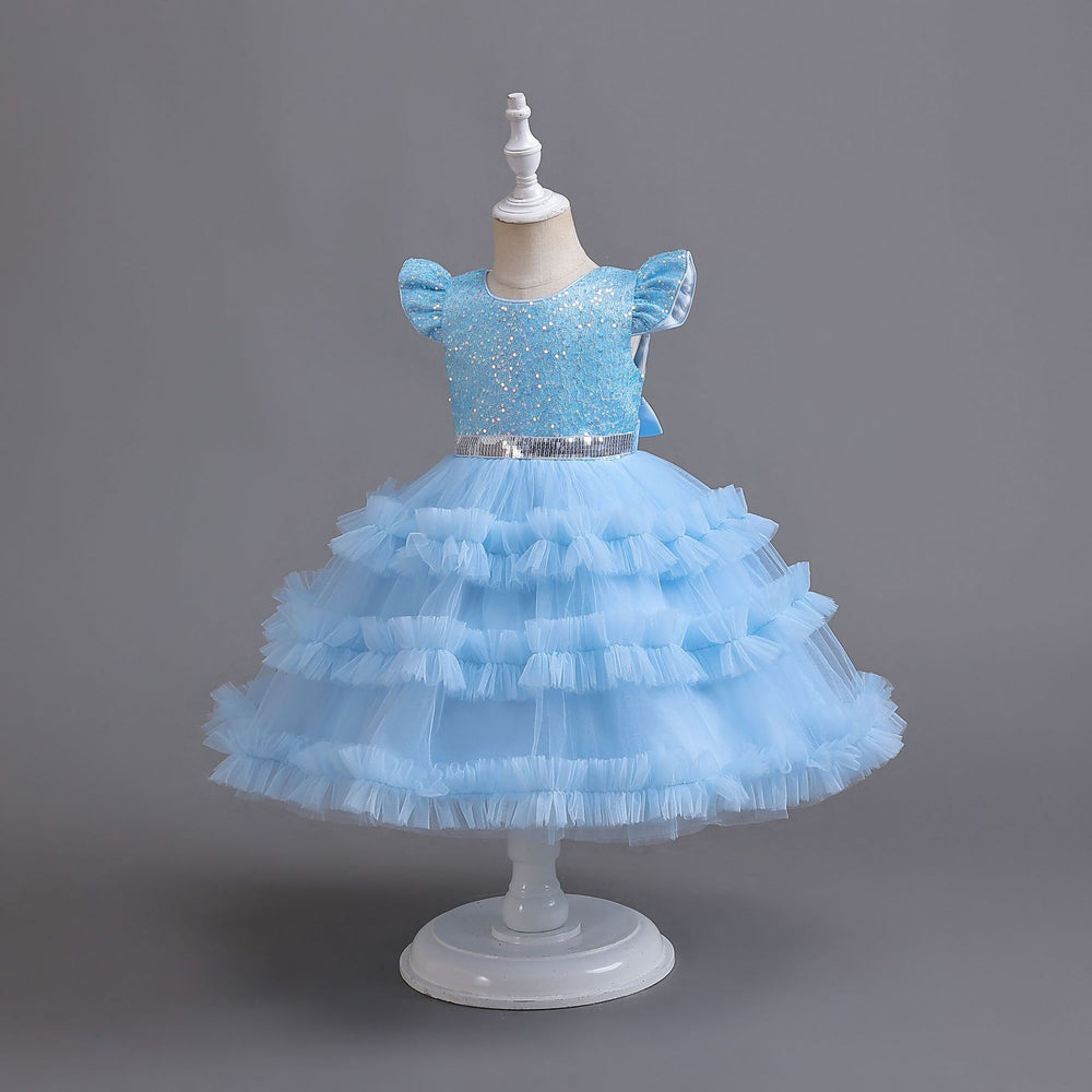 new arrival flutter sleeve children's formal dress tulle princess dress girls' piano performance dress kids dress