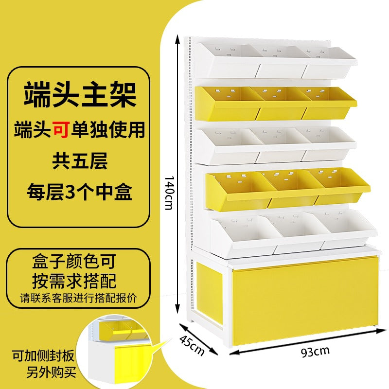 New Internet celebrity snacks, supermarket shelves, small food display racks, bulk bucket boxes, multi-layer shelves