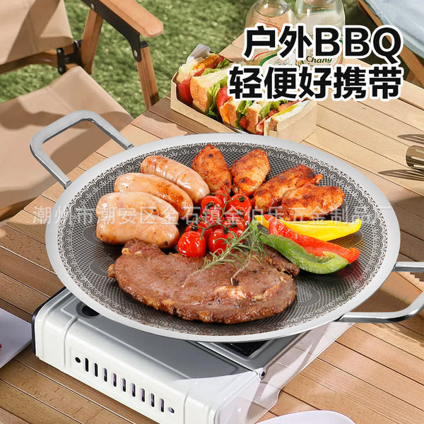 316L three-layer steel induction cooker barbecue pan cassette stove teppanyaki baking pan household Korean outdoor steak frying pan