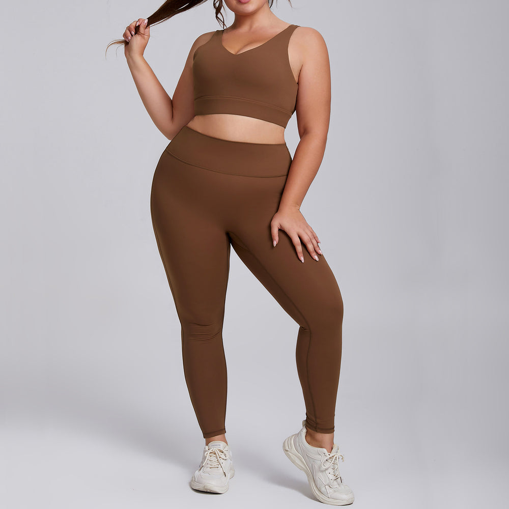plus size high elastic yoga fitness wear women's brushed nude yoga wear suit running bubble wrap sportswear