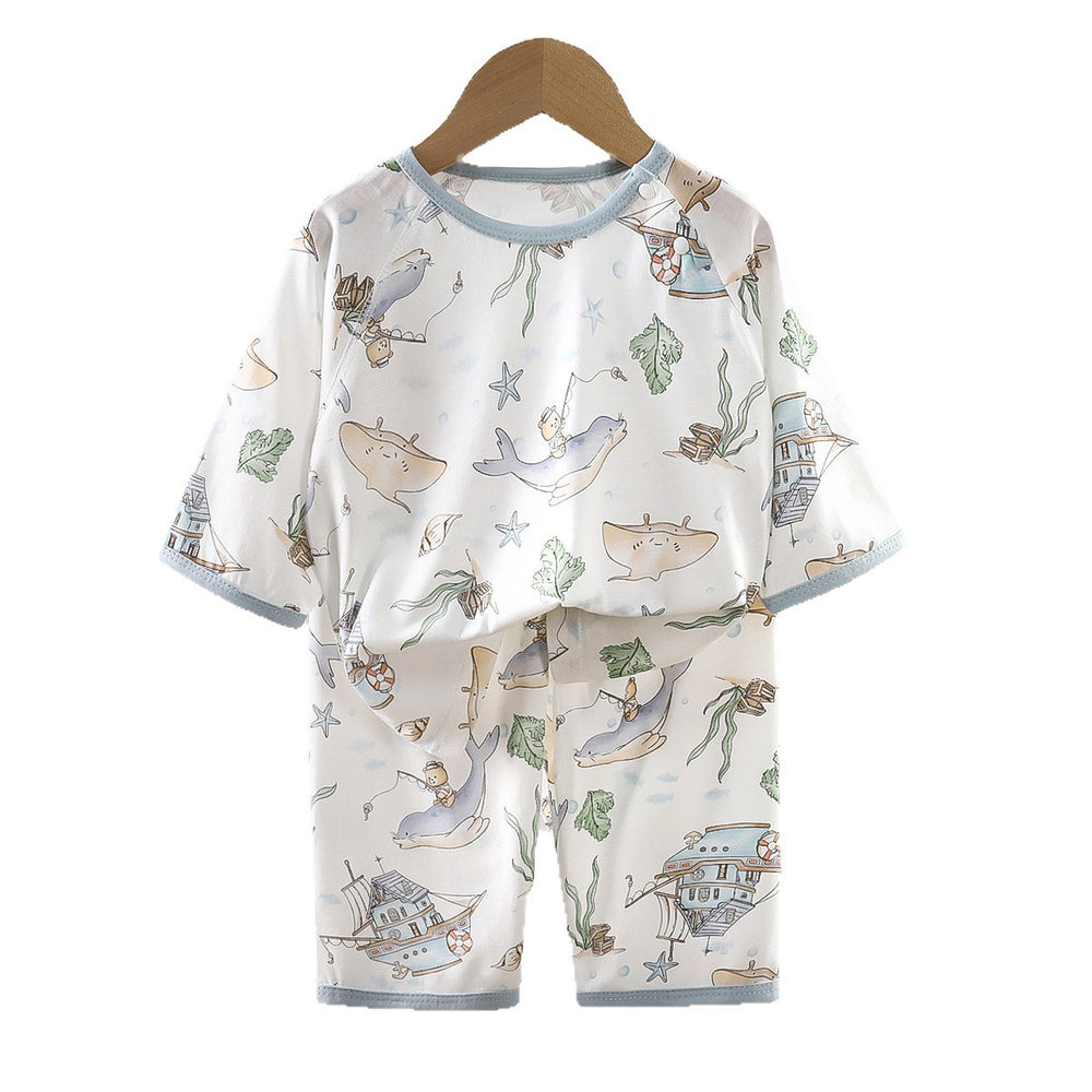 Comfortable tianzhu cottonkids home clothes suitsummernew arrivalboys pajamasgirls air conditioning clothes baby summer style children