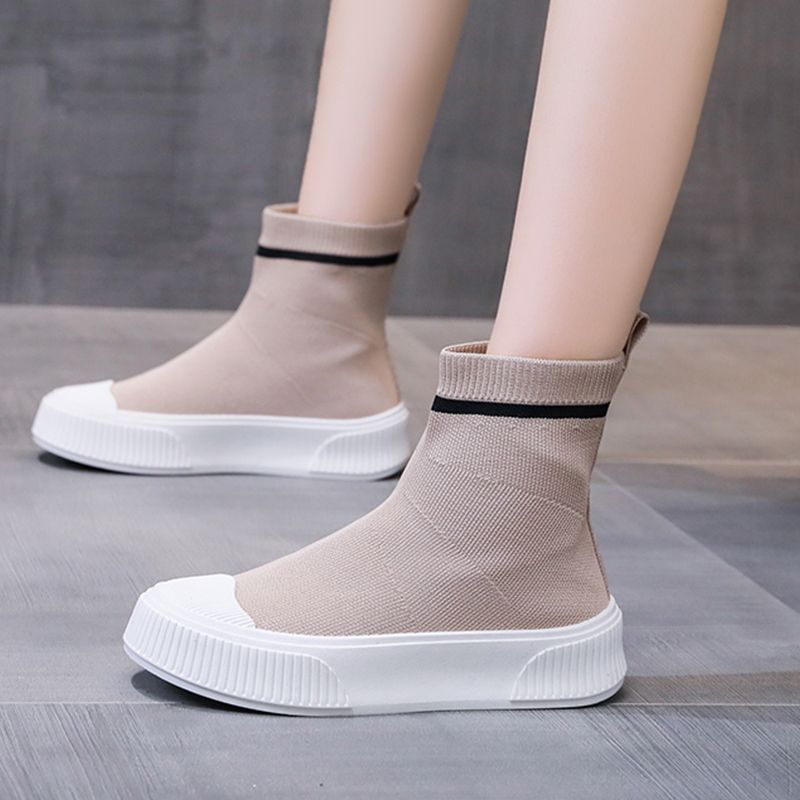 Knitted boots women's shoes versatile socks shoes 2024 summer new thin fashion casual flat high-top shoes Martin boots