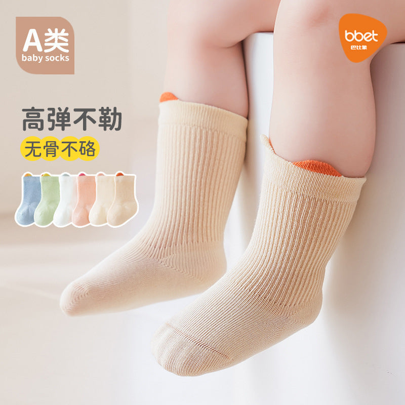 Babylon class a socks combed cotton breathable boneless baby knee socks socks candy color ear lifting newborn socks