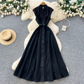 Frenchelegance style sleeveless single breasted dress for women summernew arrivalk-style waist slimming look long skirt work clothingelegant
